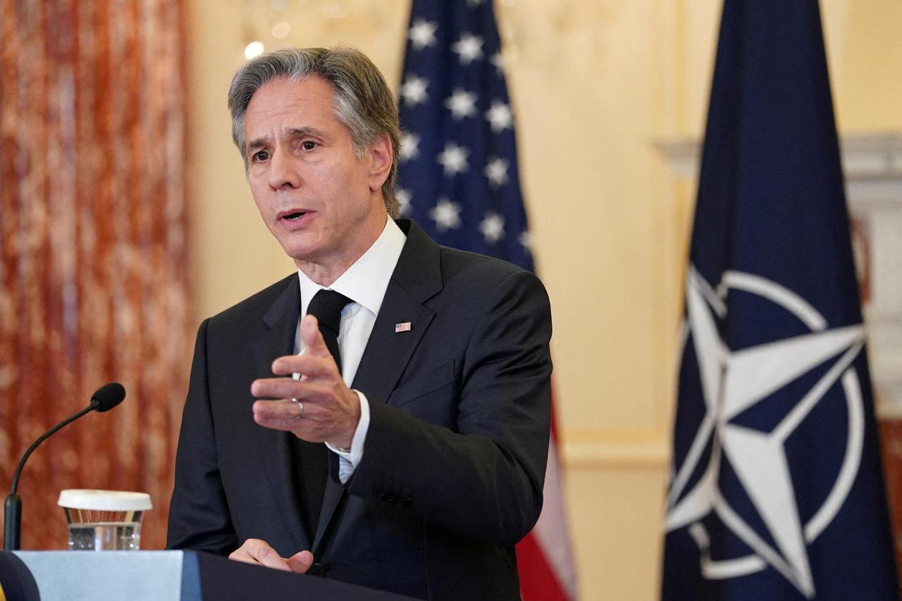 FILE PHOTO: U.S. Secretary of State Antony Blinken speaks during a news conference at the State Department in Washington