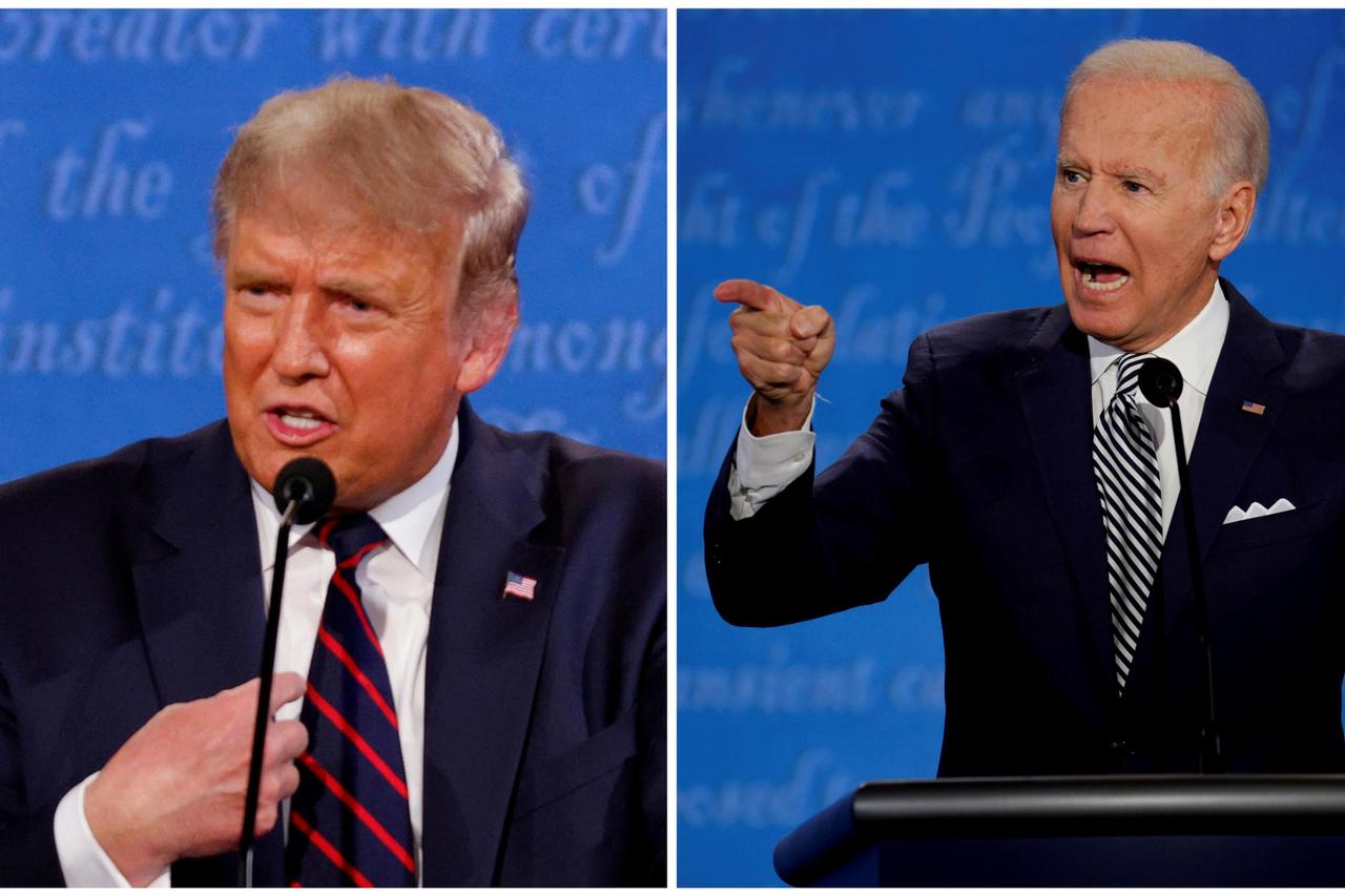 FILE PHOTO: A combination picture shows U.S. President Donald Trump and Democratic presidential nominee Joe Biden during the first 2020 presidential campaign debate, in Cleveland