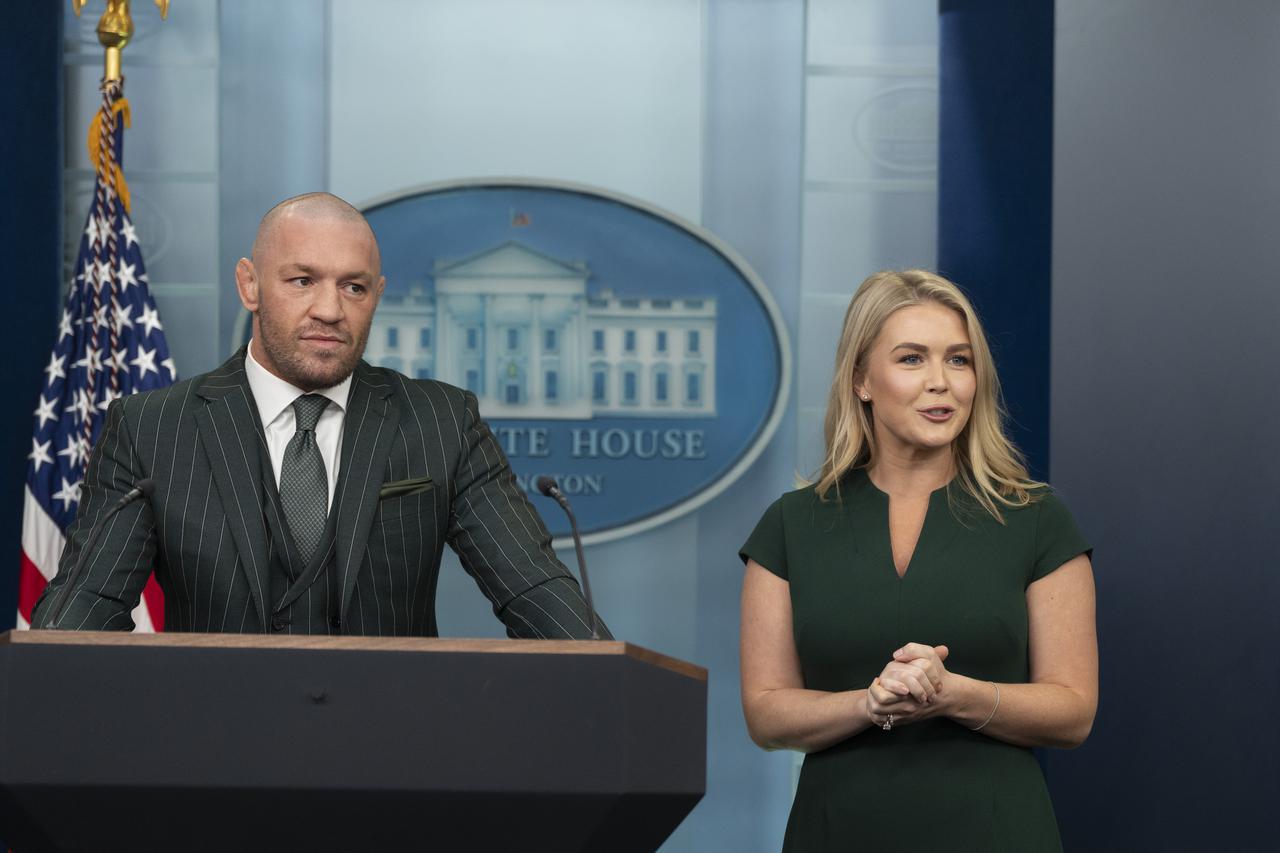 Irish boxer and mixed martial arts fighter Conor McGregor speaks to the media