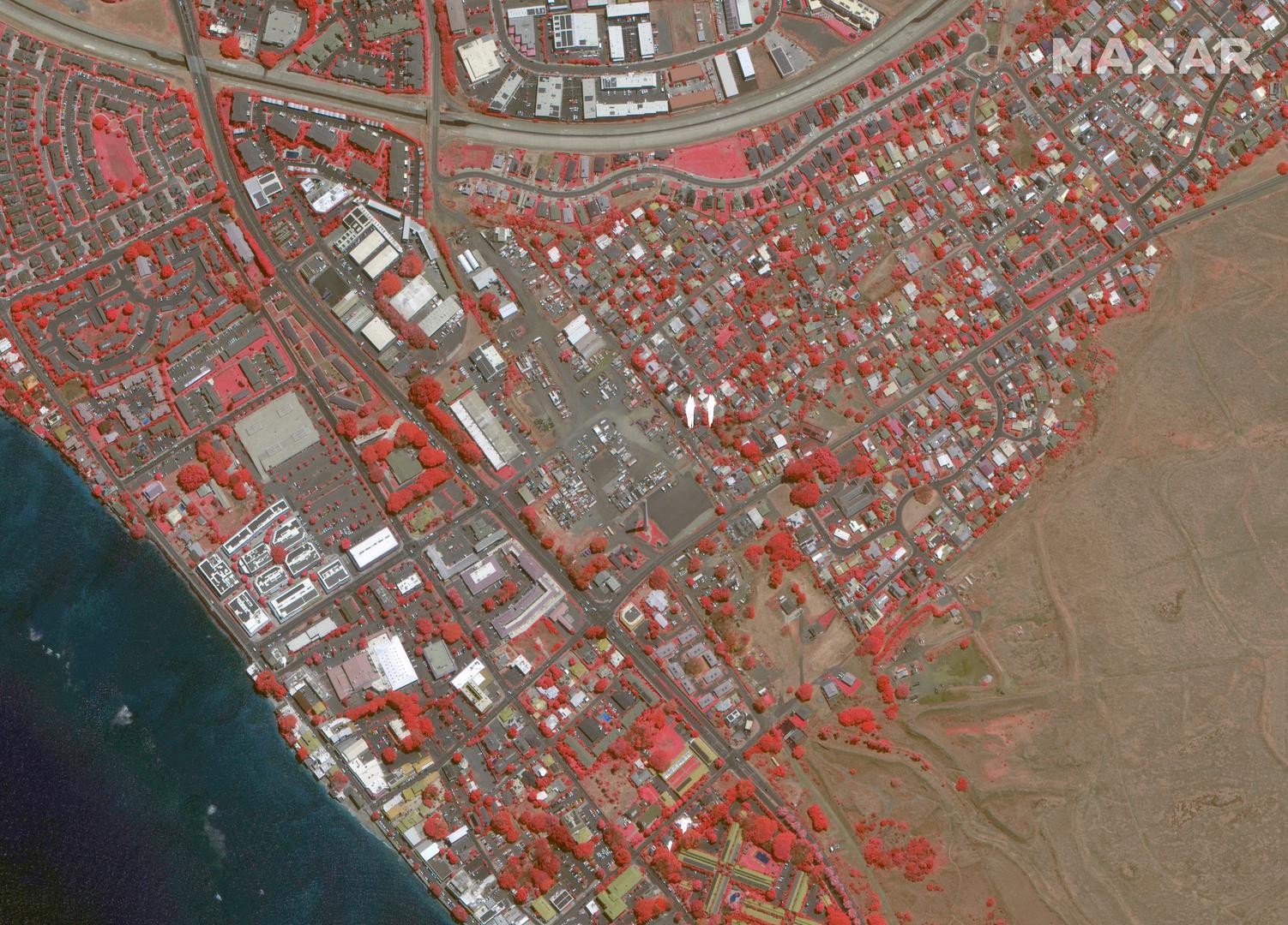 A satellite image shows an infrared overview of an area in Lahaina, Maui County, Hawaii, June 25, 2023. Maxar Technologies/Handout via REUTERS THIS IMAGE HAS BEEN SUPPLIED BY A THIRD PARTY. NO RESALES. NO ARCHIVES. DO NOT OBSCURE LOGO. MANDATORY CREDIT Photo: MAXAR TECHNOLOGIES/REUTERS