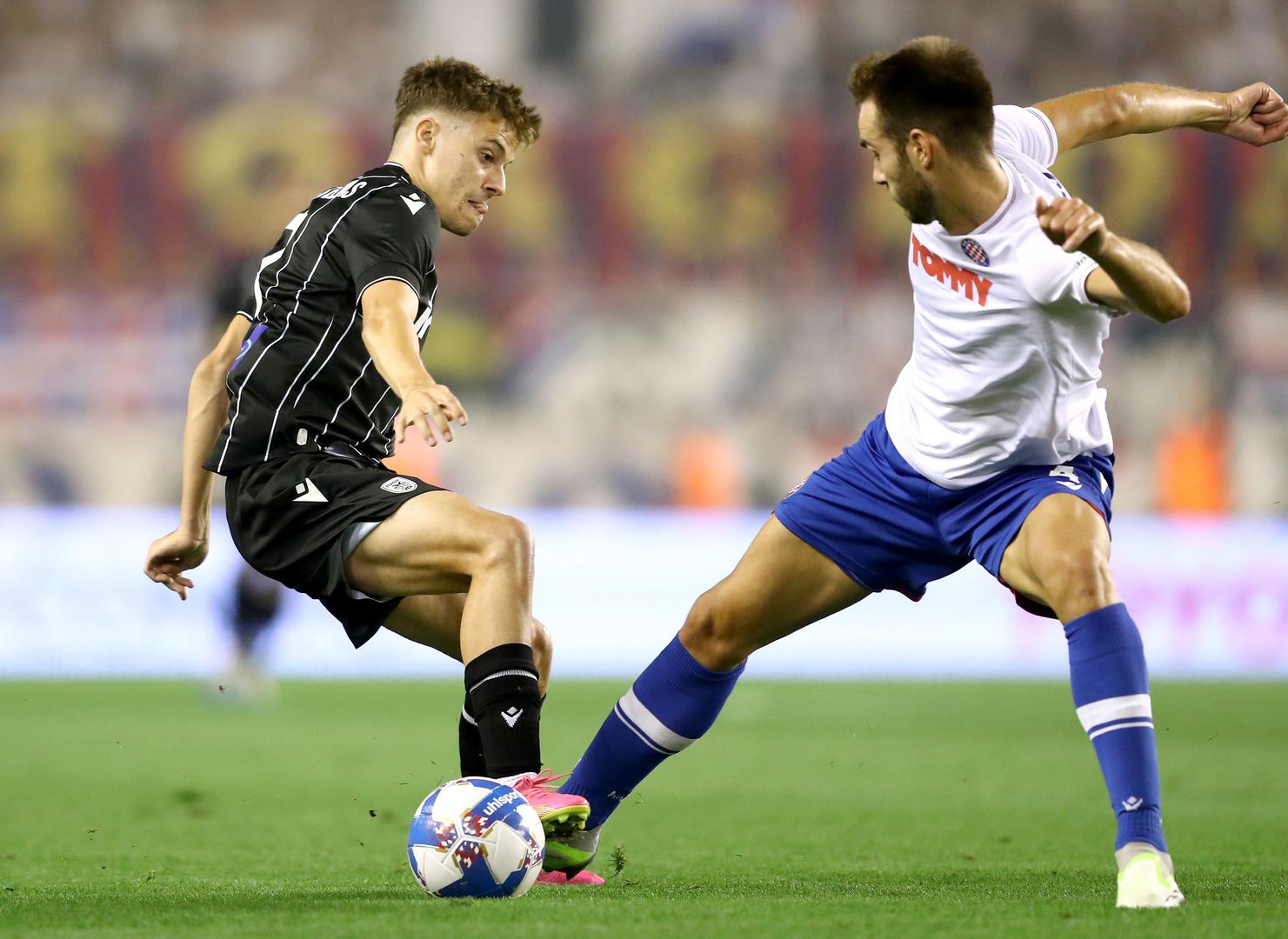 10.08.2023., stadion Poljud, Split - Prva utakmica 3. pretkola UEFA Konferencijske lige, HNK Hajduk - PAOK.  Ioannis Konstantelias, Ferro Photo: Matija Habljak/PIXSELL