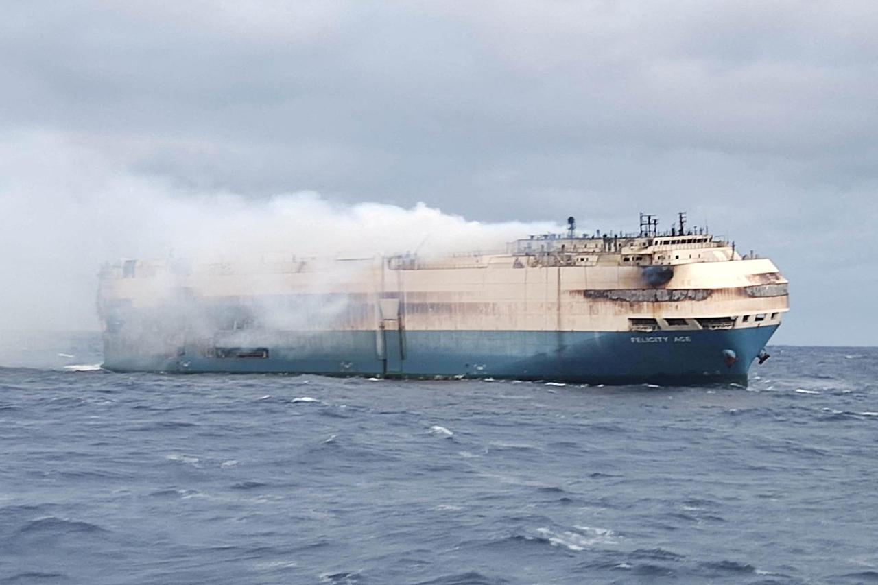 FILE PHOTO: Ship Felicity Ace burns more than 100 km from the Azores island