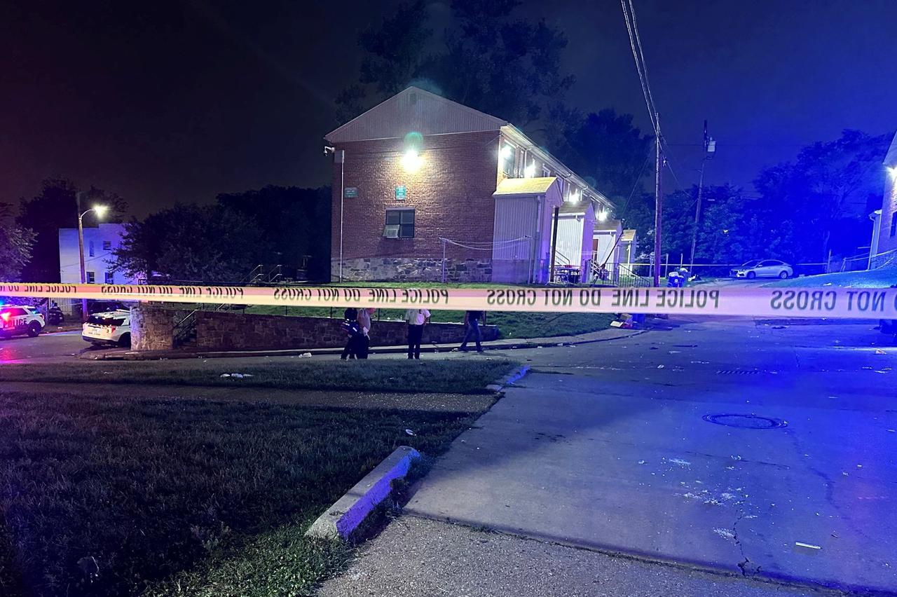 View of the scene where a shooting took place, in Baltimore