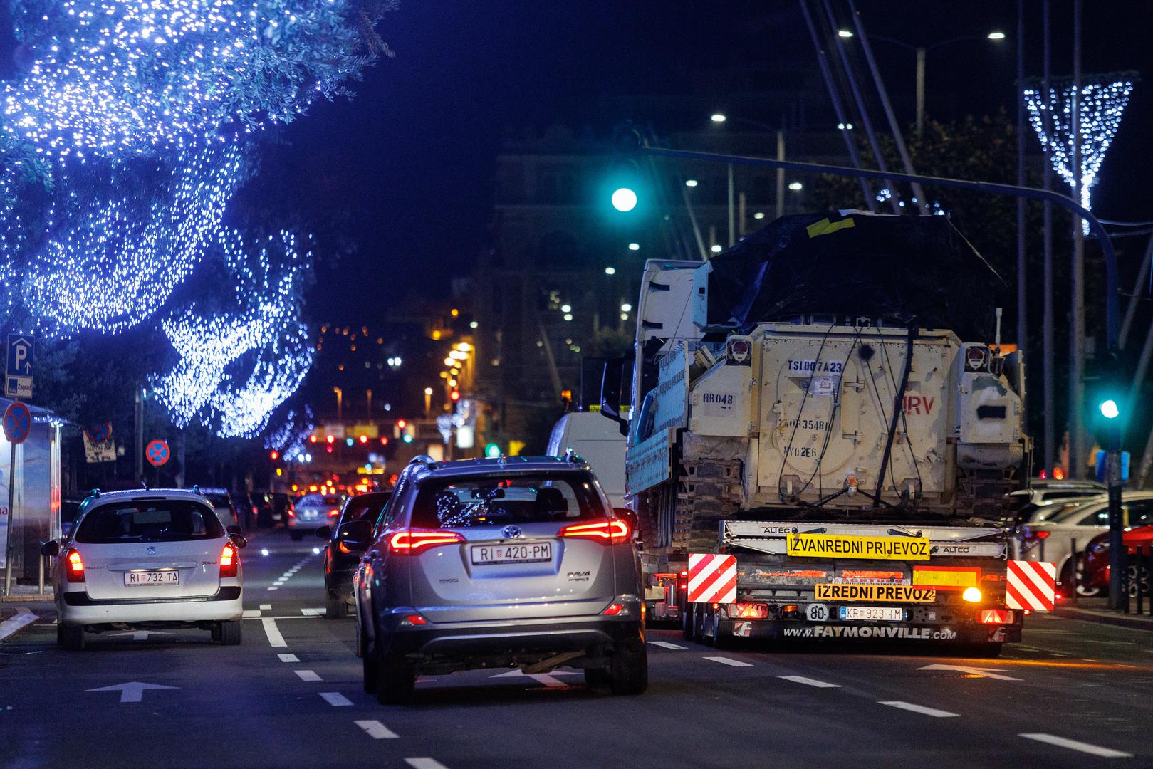 10.12.2023, Rijeka -  Konvoj sastavljen od sedam kamiona i 22 Bradleya krenuo iz rijecke luke prema Slavonskom Brodu.  Photo: Nel Pavletic/PIXSELL