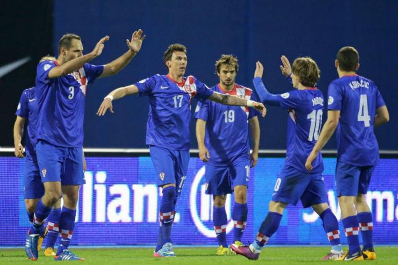 '22.03.2013., stadion u Maksimiru, Zagreb - Kvalifikacijska nogometna utakmica za Svjetsko prvenstvo 2014. u Brazilu, skupina A, Hrvatska - Srbija. Slavlje nakon pogotka Marija Mandzukica.  Photo: Gor