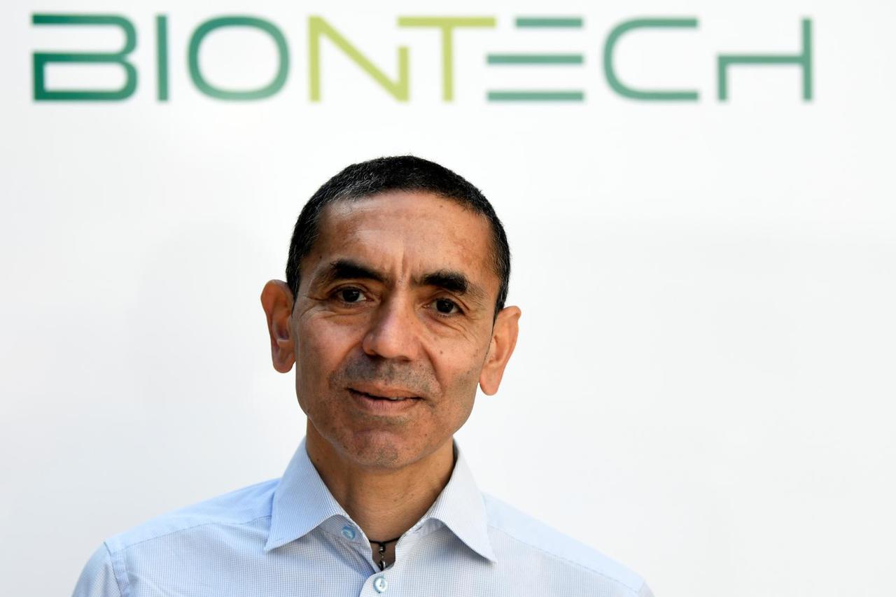 Ugur Sahin, CEO and co-founder of German biotech firm BioNTech, is interviewed by journalists in Marburg