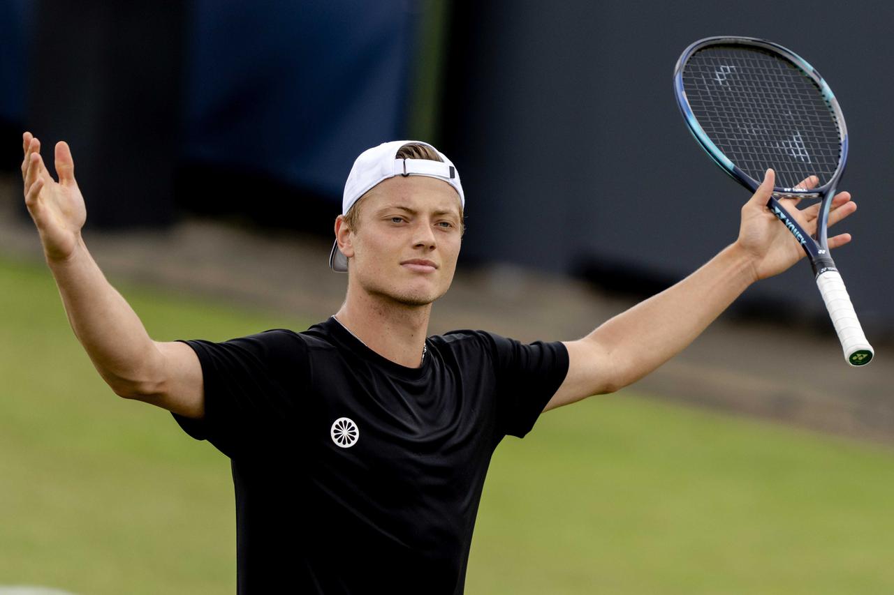 Tim Van Rijthoven wins his Quarter-final tennis match against Hugo Gaston of France at the Libema Open Rosmalen Grass Court Championships tennis tournament in Rosmalen, Netherlands, 10 June 2022. EPA/Sander Koning