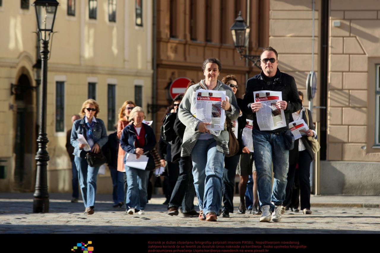 \'27.04.2012.,  Zagreb - Prosvjed zaposlenika Vjesnika ispred zgrada Vlade RH.  Photo: Daniel Kasap/PIXSELL;\'