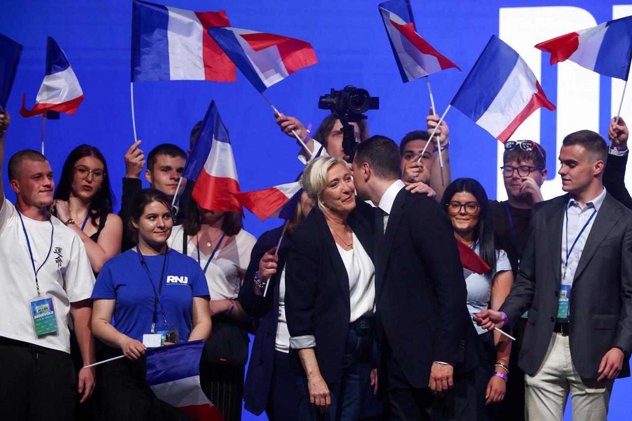 Political rally of French far-right leaders Le Pen and Bardella on May Day in Macon
