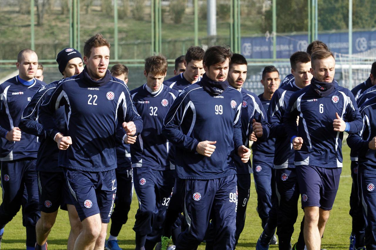 07.01.2015., Split - Poljud, prvi trening Hajduka uoci pocetka priprema za proljetni nastavak sezone. Mario Maloca, Marko Bencun, Artem Milevskyi, Avdija Vrsajevic. Photo: Tino Juric/PIXSELL