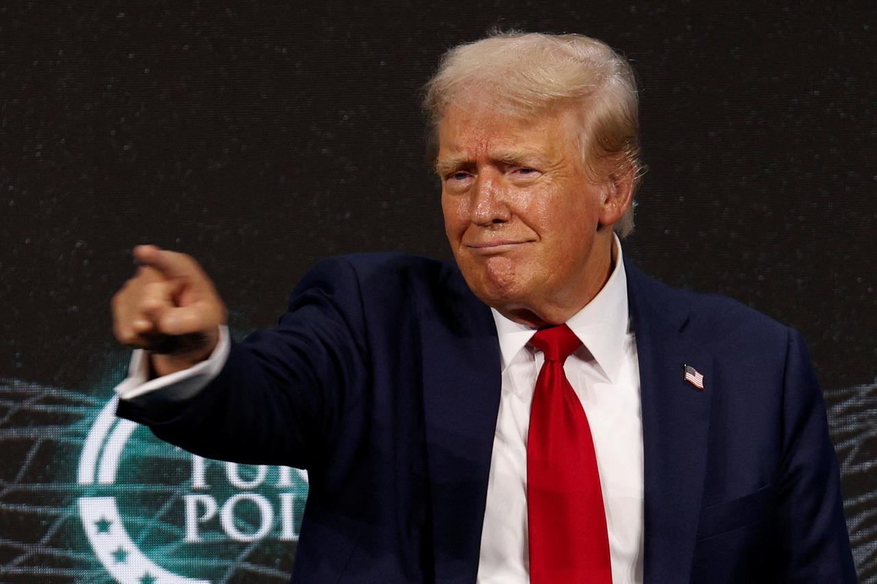 Republican presidential nominee and former U.S. President Donald Trump attends The Believers Summit 2024 in West Palm Beach