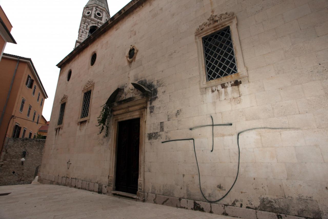 ' Zadar, ustaski grafiti na pravoslavnoj crkvi Sv Ilije u Zadru. Photo: Zeljko Mrsic/PIXSELL'