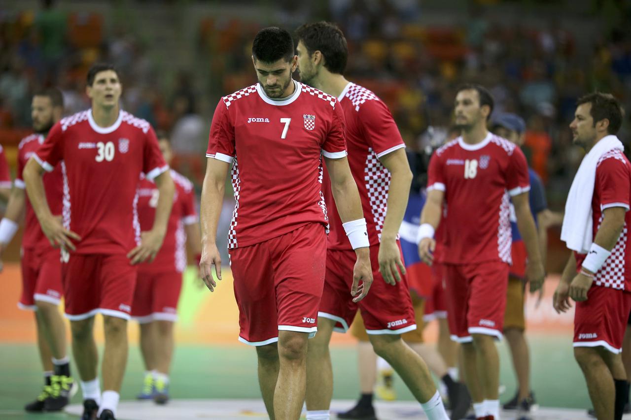 2016 Rio Olympics - Handball - Preliminary - Men's Preliminary Group A Croatia v Qatar - Future Arena - Rio de Janeiro, Brazil - 07/08/2016. Croatia's players react after the game. REUTERS/Marko Djurica FOR EDITORIAL USE ONLY. NOT FOR SALE FOR MARKETING O