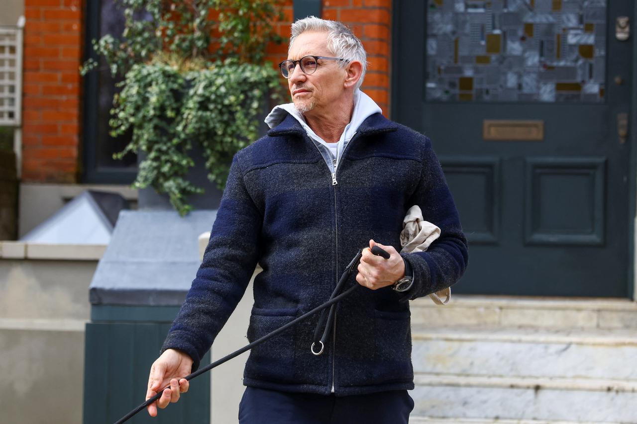 Football presenter Gary Lineker walks outside his home in London