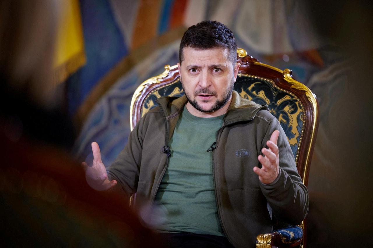 FILE PHOTO: Ukraine's President Volodymyr Zelenskiy attends an interview with the media in Kyiv