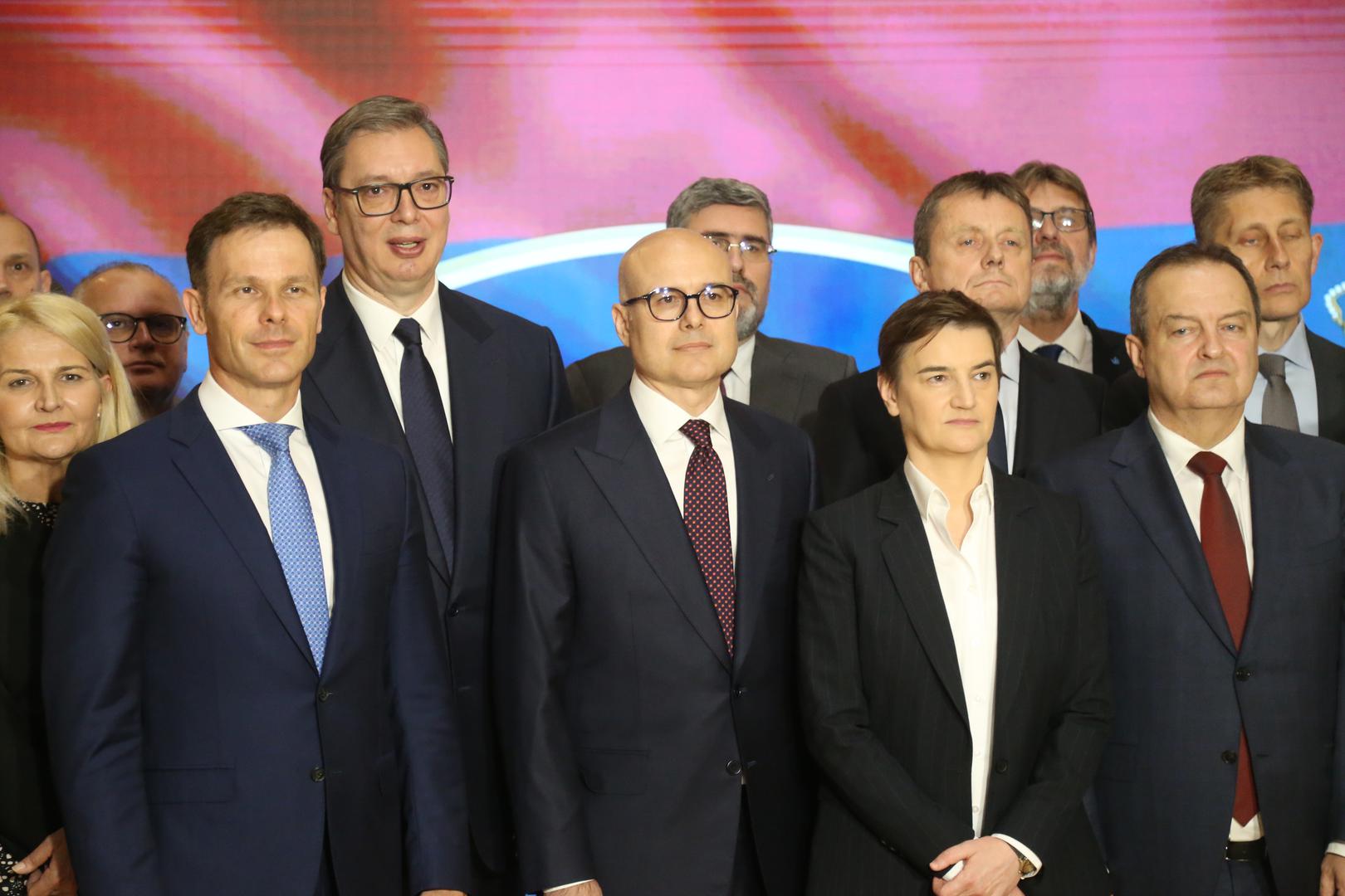 02, May, 2024, Belgrade - The Prime Minister of the Republic of Serbia, Milos Vucevic, and the ministers took the oath in the Assembly of the Republic of Serbia, and with that, their mandate officially began. Sinisa Mali, Aleksandar Vucic, Milos Vucevic, Ana Brnabic, Ivica Dacic. Photo: F.S./ATAImages02, maj, 2024, Beograd - Predsednik Vlade Republike Srbije Milos Vucevic i ministri polozili su zakletvu u Skupstini Republike Srbije, a time je poceo i zvanicno da im tece mandat. Photo: F.S./ATAImages Photo: F.S./ATAImages/PIXSELL