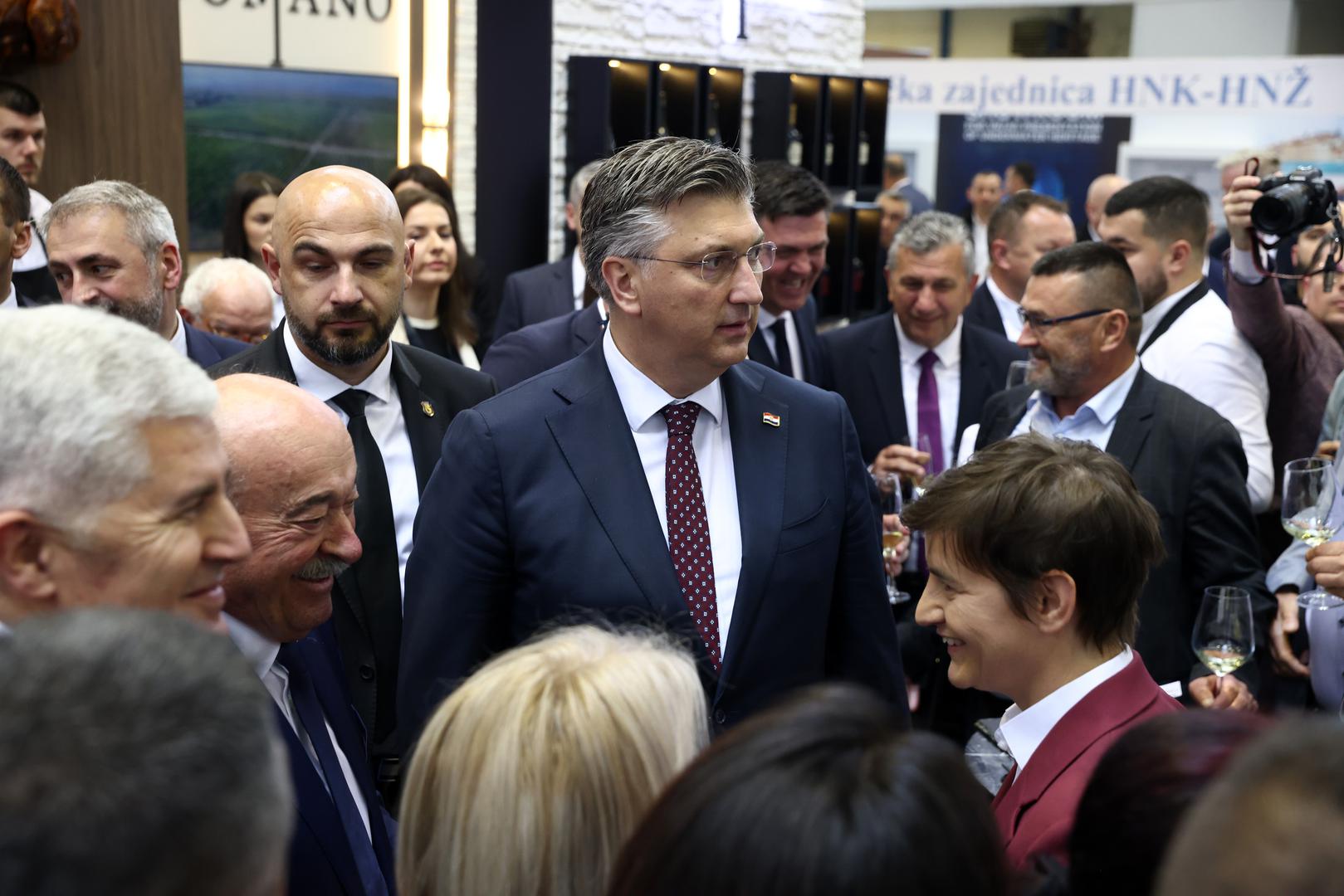 02.05.2023., Mostar, Bosna i Hercegovina - Izraleska veleposlanica Galit Peleg svecano je otvorila 24. Gospodarski sajam u Mostaru. Otvaranju su nazocili mnogobrojni politicari kako iz Bosne i Hercegovine tako i iz regije. Na otvaranju se obratio i predsjednik Vlade Republike Hrvatske Andrej Plenkovic.  Andrej Plenkovic, Ana Brnabic Photo: Denis Kapetanovic/PIXSELL