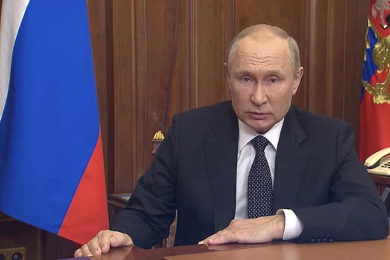 Russian President Vladimir Putin makes an address in Moscow
