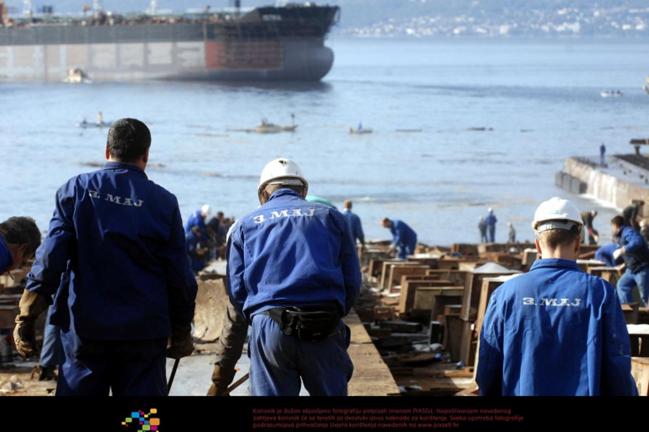 '29.10.2011. Rijeka - U brodogradilistu 3. Maj svecano je porinut tanker Istra za prijevoz nafte izgradjen za narucitelja Uljanik plovidbu iz Pule. Photo: Goran Kovacic/PIXSELL'