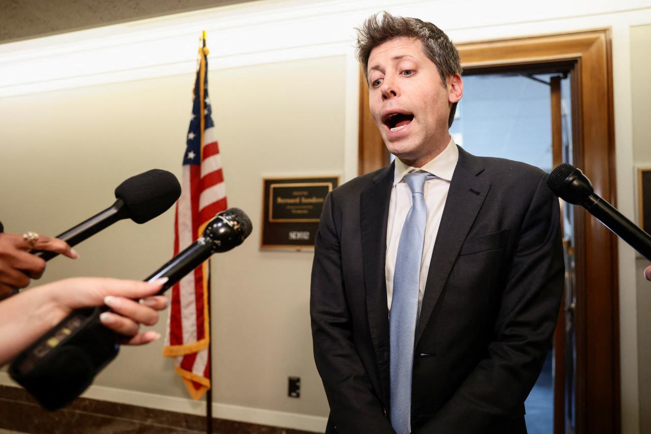 CEO of OpenAI Sam Altman speaks with reporters, following meetings on Capitol Hill