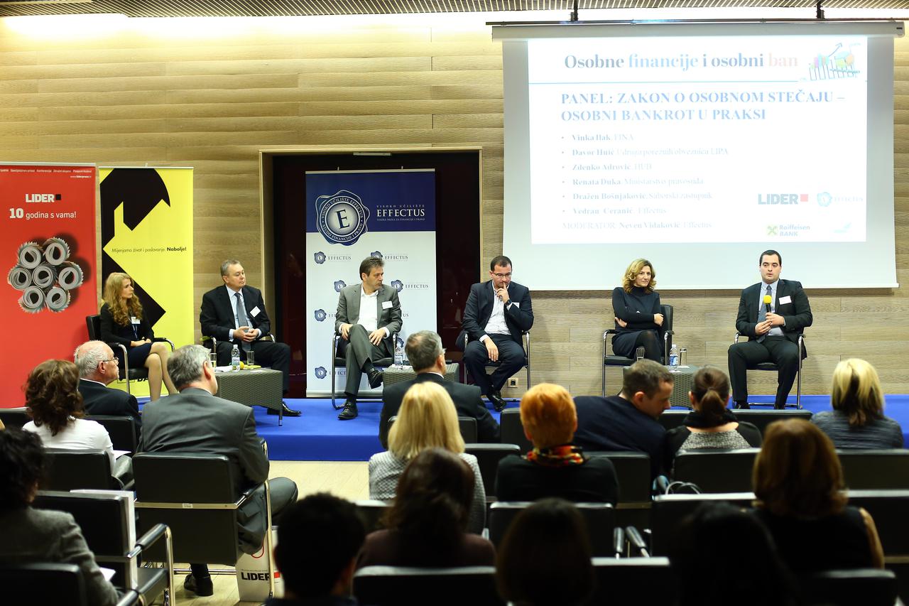 11.02.2016., Zagreb - U tvornici Kras odrzana panel diskusija o zastiti i stecaju potrosaca. Vinka Ilak, Zdenko Adrovic, Davor Huic,  Dejan Bodul, Renata Duka, Vedran Ceranic. Photo: Slavko Midzor/PIXSELL