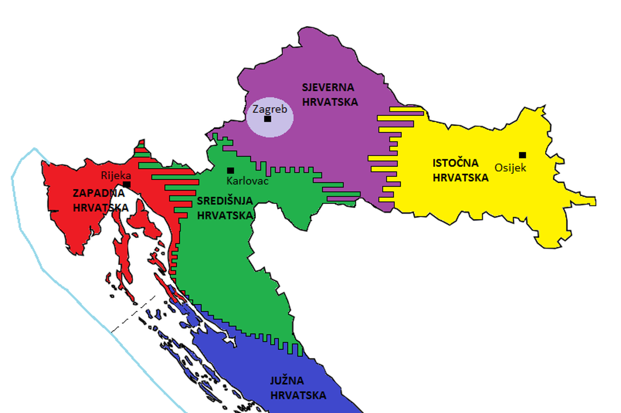 Teritorijalni ustroj - Pet regija i Grad Zagreb