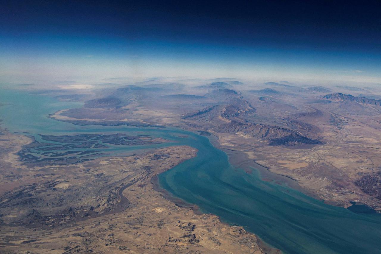 FILE PHOTO: An aerial view of the island of Qeshm, separated from the Iranian mainland by the Clarence Strait, in the Strait of Hormuz