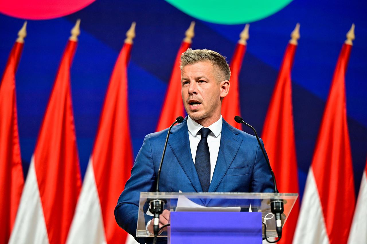 Peter Magyar holds a press conference a day after the parliamentary election in Budapest