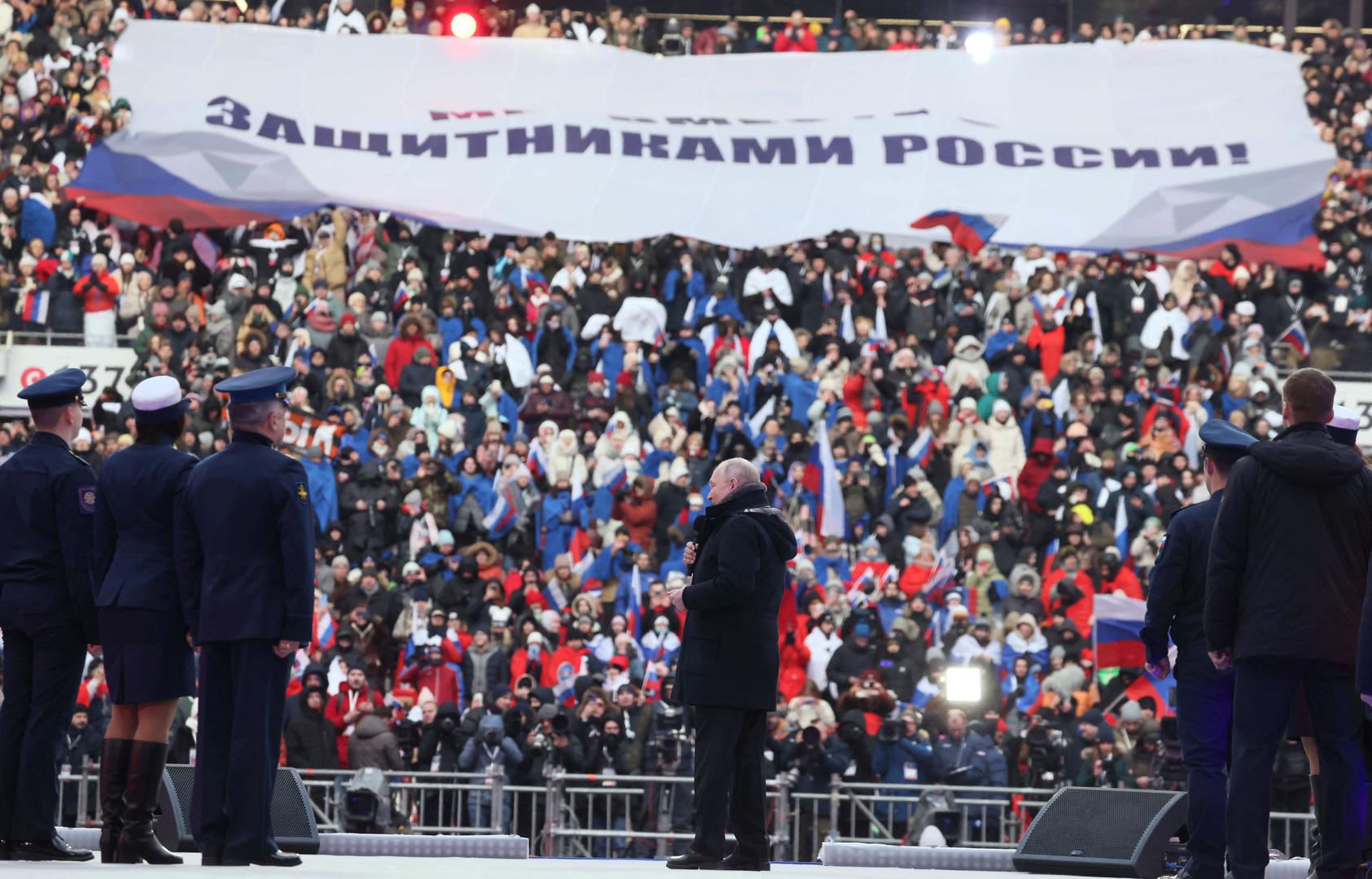 Russian President Vladimir Putin attends a concert dedicated to Russian service members involved in the country's military campaign in Ukraine, on the eve of the Defender of the Fatherland Day at Luzhniki Stadium in Moscow, Russia February 22, 2023. Sputnik/Mikhail Metzel/Pool via REUTERS ATTENTION EDITORS - THIS IMAGE WAS PROVIDED BY A THIRD PARTY. Photo: SPUTNIK/REUTERS