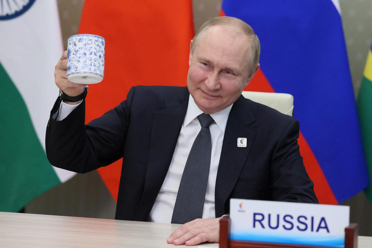 Russian President Vladimir Putin takes part in the 14th BRICS Summit via video link, in the Moscow Region
