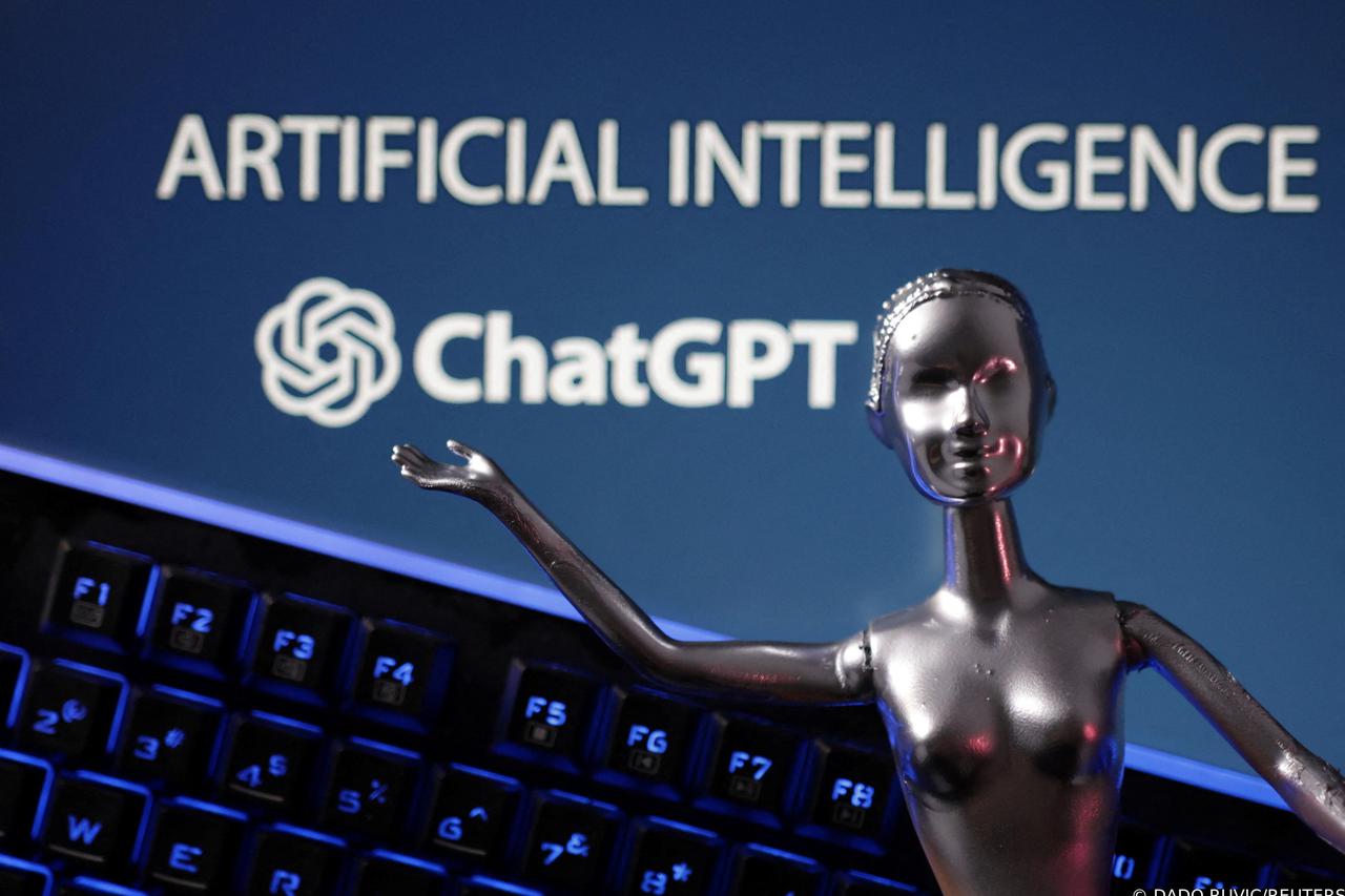 Illustration shows ChatGPT logo and AI Artificial Intelligence words
