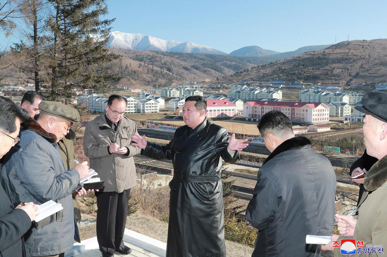 North Korean leader Kim Jong Un gives field guidance during a visit to Samjiyon City