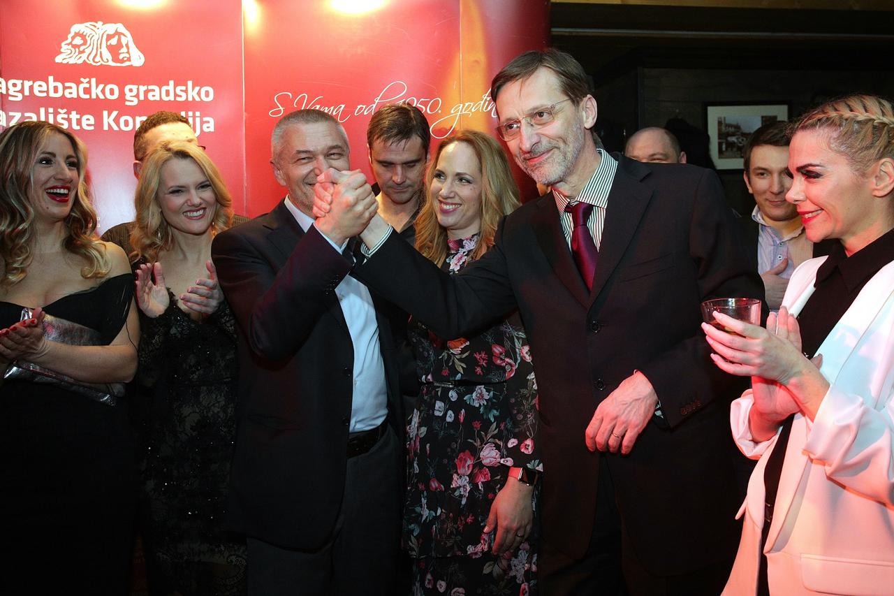 24.02.2017., Zagreb - Nakon svecane premijere mjuzikla Byron u kazalistu Komedija, u klubu Johann Franck odrzan domjenak. Danijela Pintaric, Miro Gavran,  Mila Elegovic.  Photo: Zarko Basic/PIXSELL