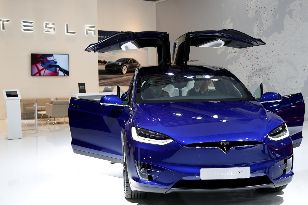FILE PHOTO: A Tesla Model X electric car at the Brussels Motor Show
