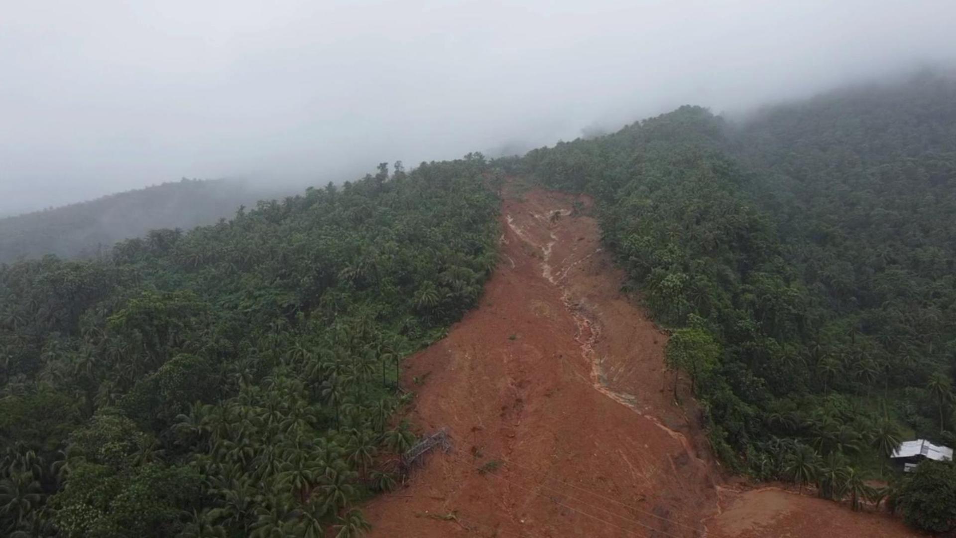 A general view shows the site of a landslide caused by tropical storm Megi, that hit Philippines' eastern and southern coasts, in Baybay city, eastern province of Leyte, Philippines, in this still image taken from a video April 11, 2022. Video taken with a drone April 11, 2022. Courtesy As You Wish Photography/via REUTERS  THIS IMAGE HAS BEEN SUPPLIED BY A THIRD PARTY. NO RESALES. NO ARCHIVES. MANDATORY CREDIT. Photo: AS YOU WISH PHOTOGRAPHY/REUTERS