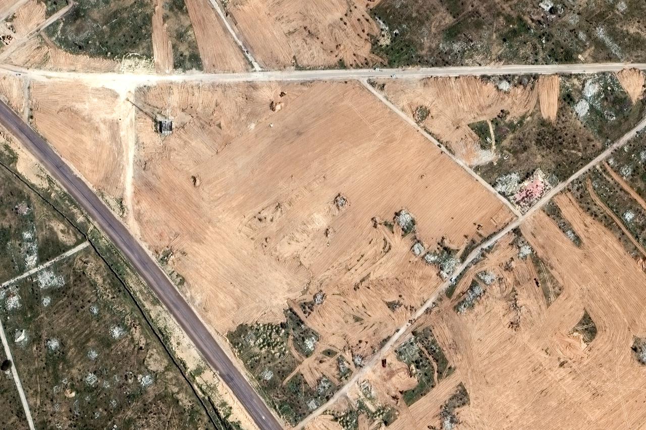 A satellite image shows earth grading works along the Egypt-Gaza border near Rafah