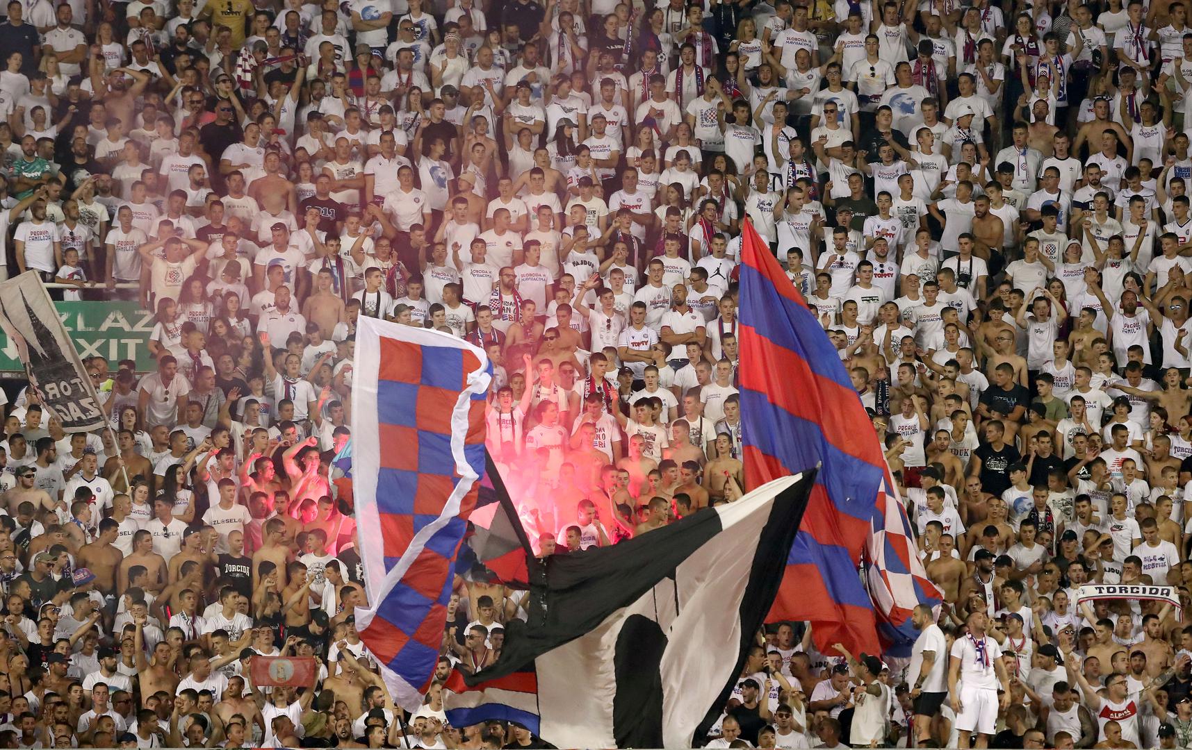 10.08.2023., stadion Poljud, Split - Prva utakmica 3. pretkola UEFA Konferencijske lige, HNK Hajduk - PAOK. Navijaci Hajduka, Torcida Photo: Matija Habljak/PIXSELL