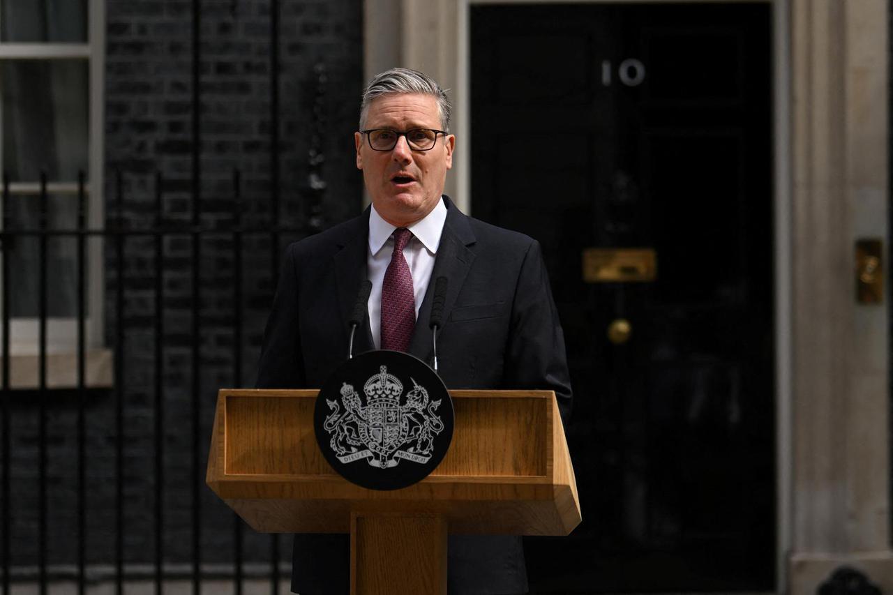 British Prime Minister Keir Starmer speaks outside 10 Downing Street, in London