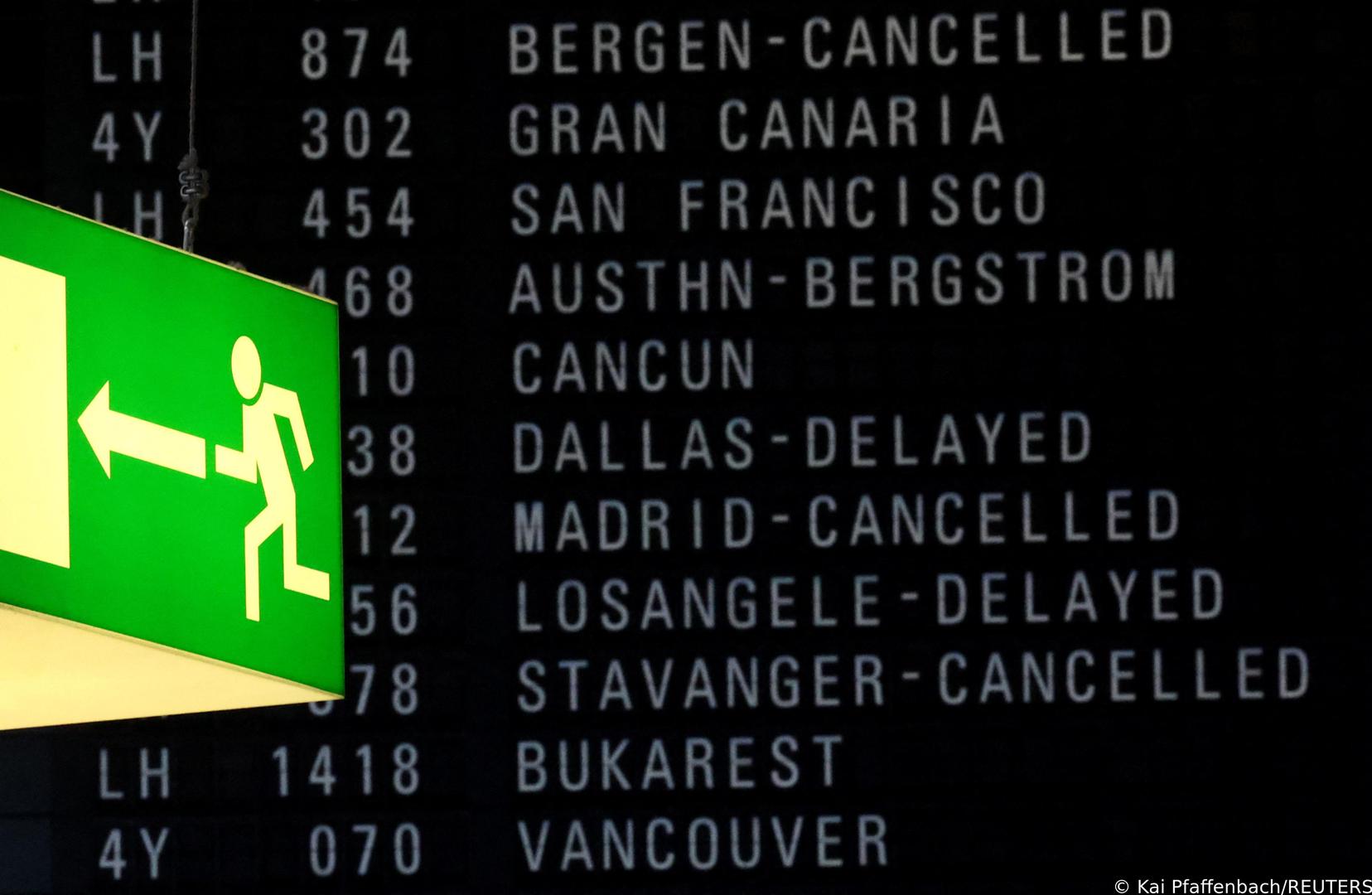 A flight schedule board shows cancelled Lufthansa flights after an IT fault at Germany?s Lufthansa causes massive flight delays and disruptions in Frankfurt, Germany, February 15, 2023.     REUTERS/Kai Pfaffenbach Photo: Kai Pfaffenbach/REUTERS