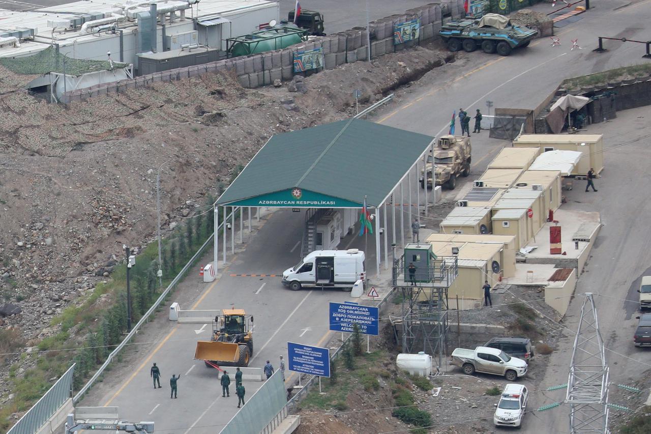 A view shows a border-crossing point on the frontier between Armenia and Azerbaijan