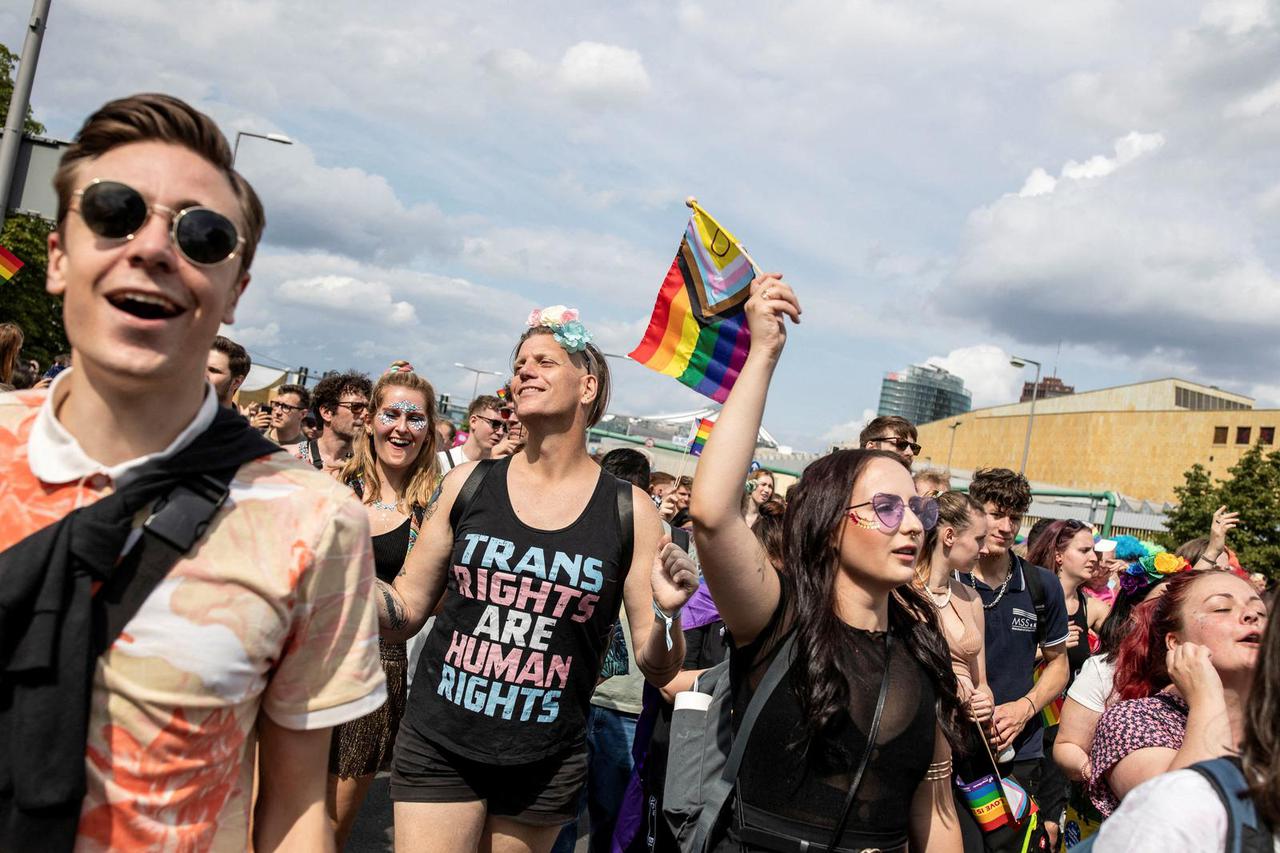 Anastasia Biefang, prominent German LGBTQ+ rights activist, attends the Pride parade in Berlin