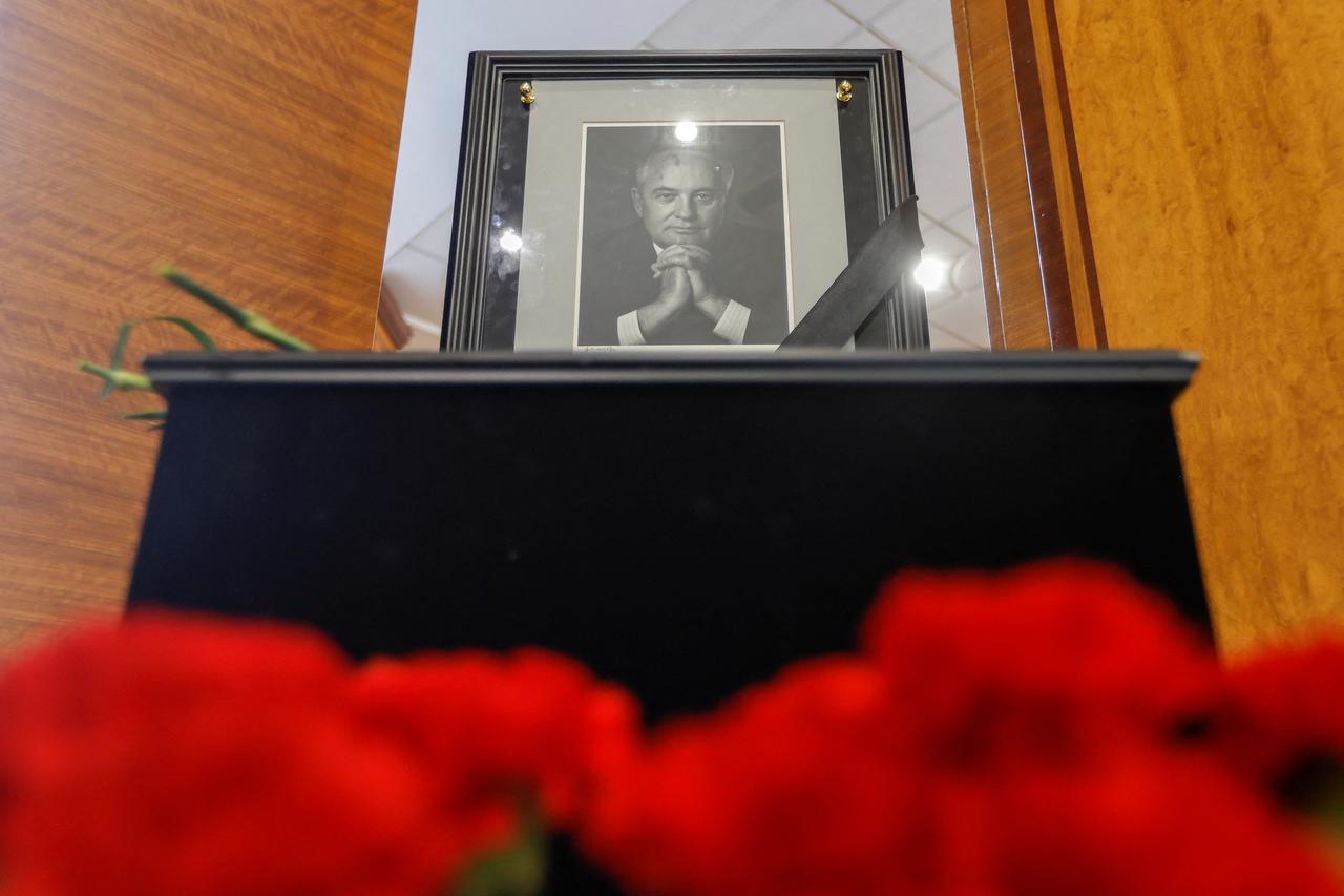 Members of the Gorbachev Foundation react to death of former Soviet leader Mikhail Gorbachev in Moscow