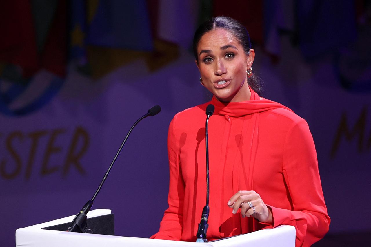 Britain's Meghan, Duchess of Sussex speaks during the opening ceremony of the One Young World summit, in Manchester