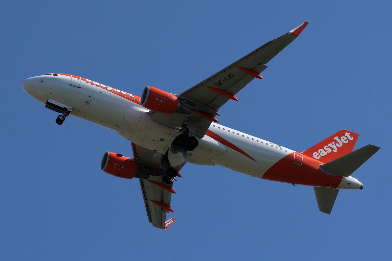 An EasyJet Europe Airbus A320-214 aircraft takes off from Nantes Atlantique Airport in Bouguenais