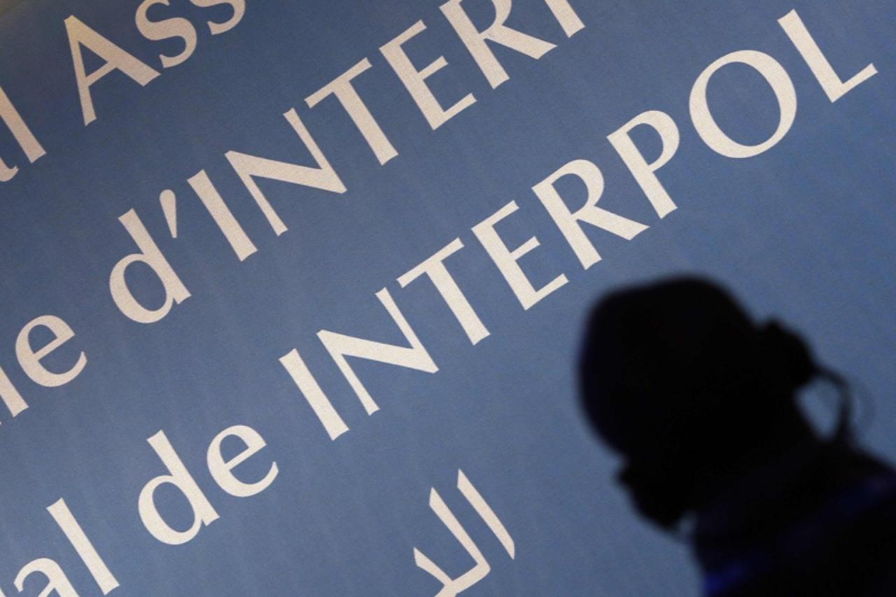 'A delegate wearing a headphone is sillhouetted in front of a banner during the 81st General Assembly in Rome November 5, 2012. The world\'s largest international police organization, Interpol, and mi