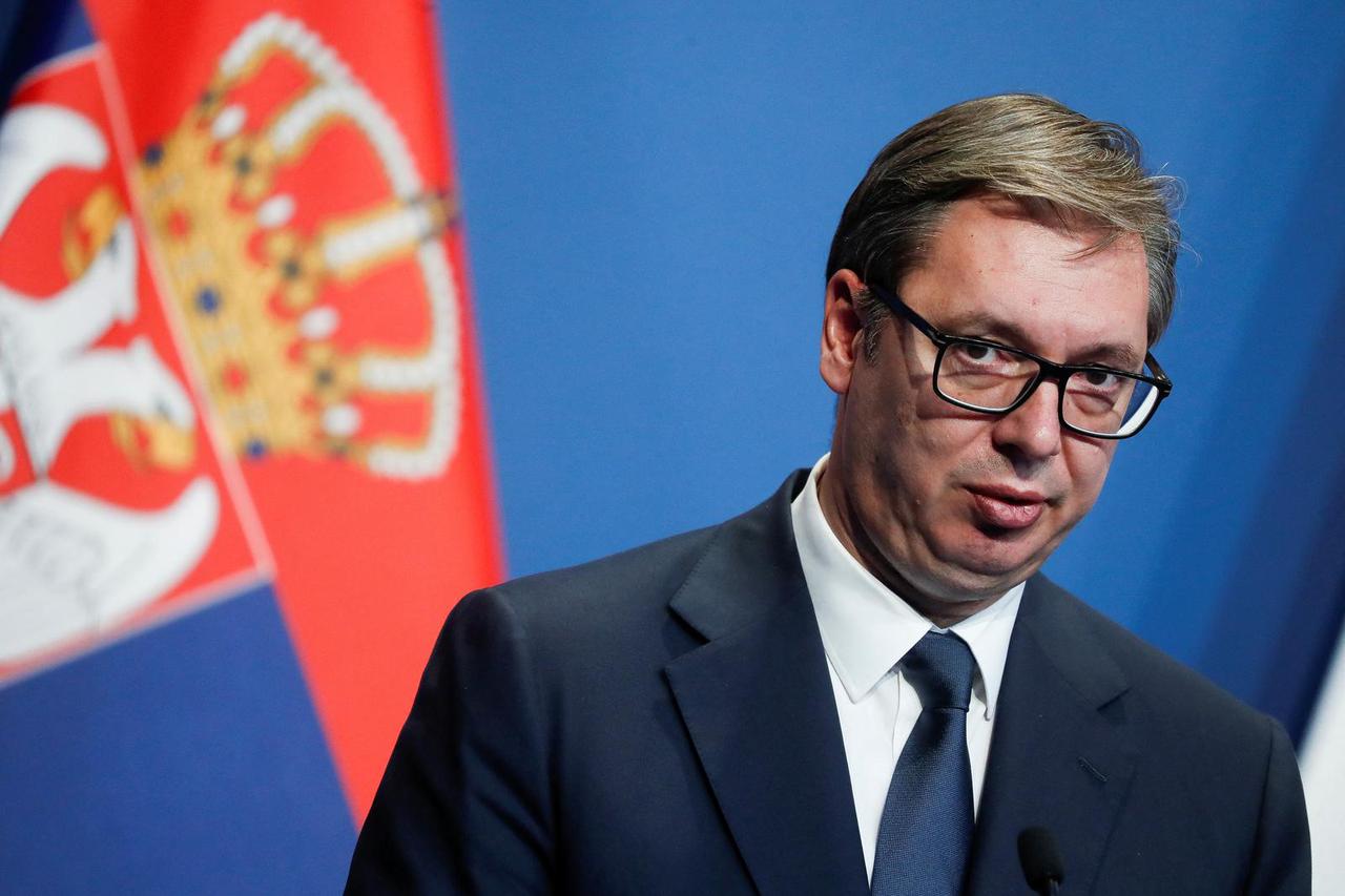 Hungarian PM Orban, Austrian Chancellor Nehammer and Serbian President Vucic attend a news conference in Budapest