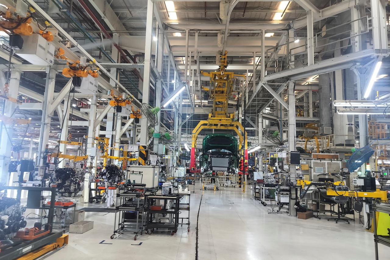 A car body panel before being assembled with various parts at the manufacturing plant of BMW in Chennai