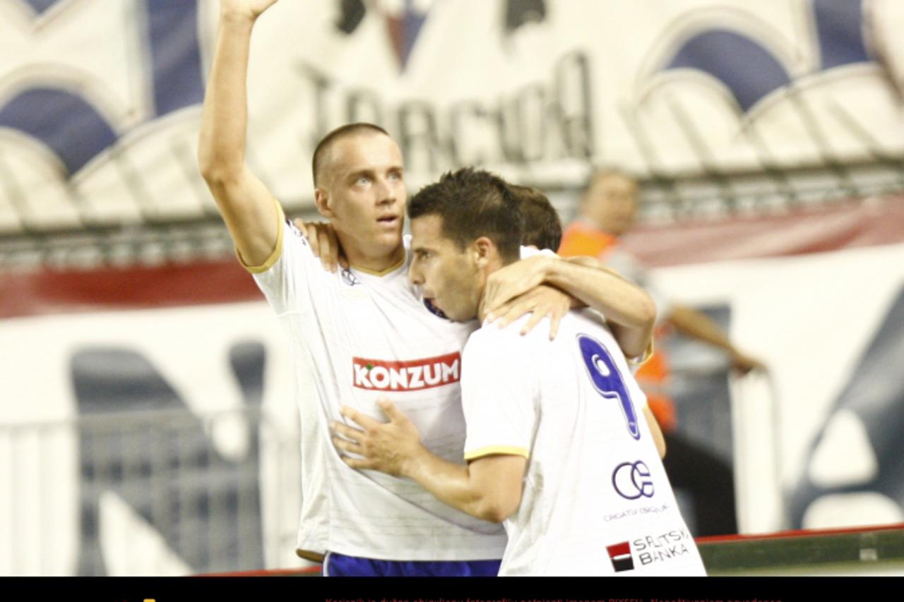 '21.08.2011., Poljud, Split - Nogometna utakmica 5. kola Prve HNL izmedju NK Hajduk i NK Zagreb. Ahmad Sharbini i Tonci Kukoc. Photo: Ivo Cagalj/PIXSELL'