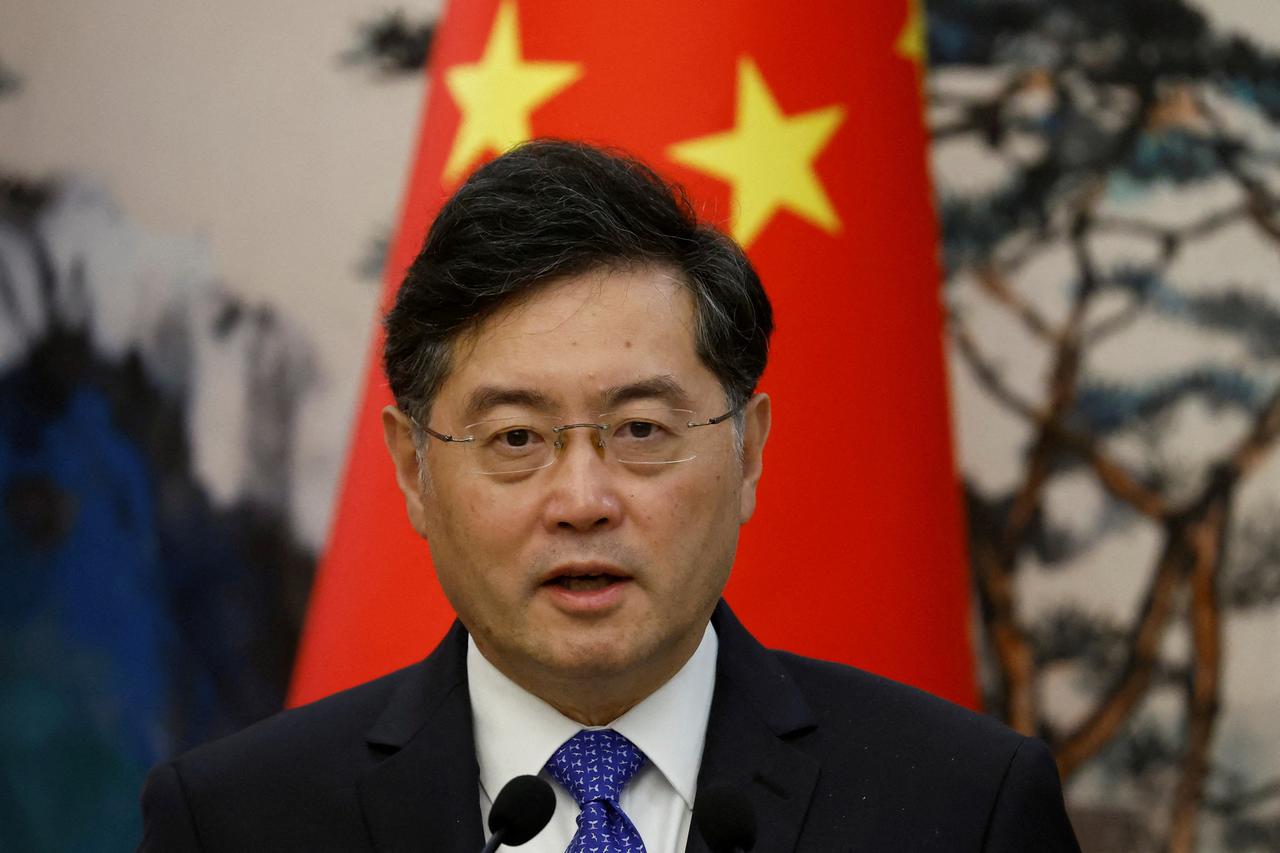 FILE PHOTO: Former Chinese Foreign Minister Qin Gang attends a press conference when he was in office after talks with his Dutch counterpart Wopke Hoekstra in Beijing