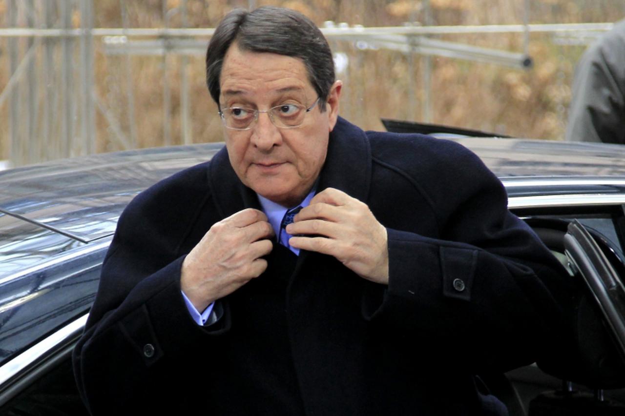 'Cyprus\' President Nicos Anastasiades arrives at a European Union (EU) leaders summit in Brussels March 15, 2013. EU leaders agreed on Thursday to focus government spending on investment that support
